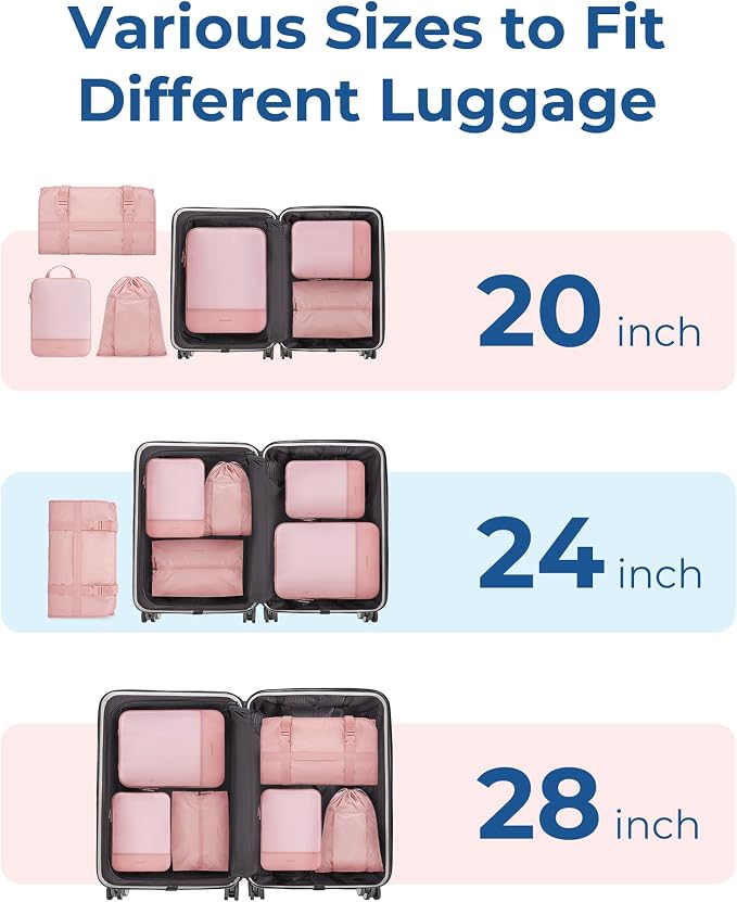 BAGSMART Hanging Compression Packing Cubes 6 Set Cruise Travel Essentials | 3-Fold Space Saving Hanging Shelves, Closet Organizers & Storage, Compressible Suitcase Organizer Bags, Machine Washable Cube