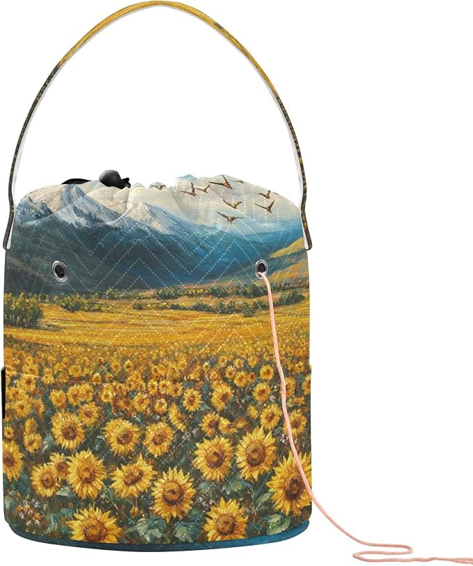 Tatenale Crochet Bag Yarn Bag Knitting Project Bag with Pockets and Handle Portable Yarn Storage Organizer Tangle Free 8.3x11 InchSunflowers Eagles and Mountain40