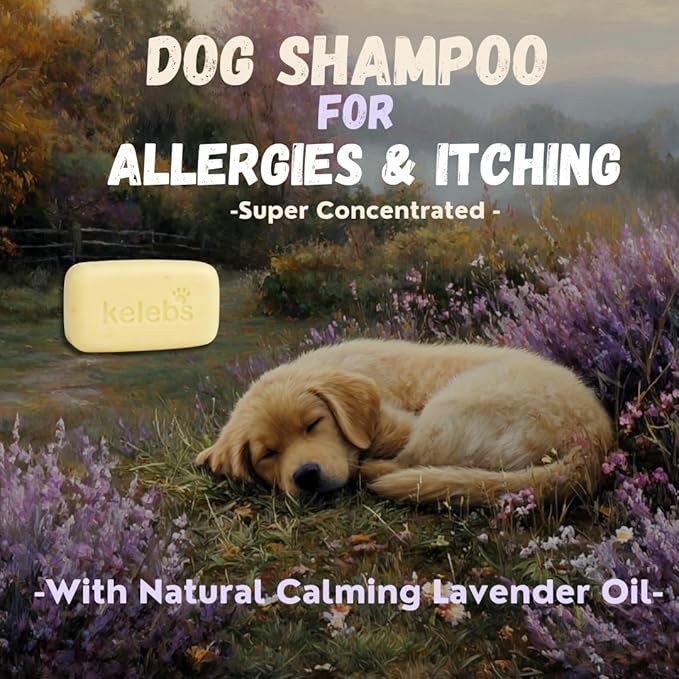Kelebs Dog Shampoo | Allergies and itching | Dog Shampoo for Sensitive Skin | All Natural Dog Soap Bar with Lavender Oil & Oatmeal | Puppy Shampoo | No Plastic Vegan | 3PCS
