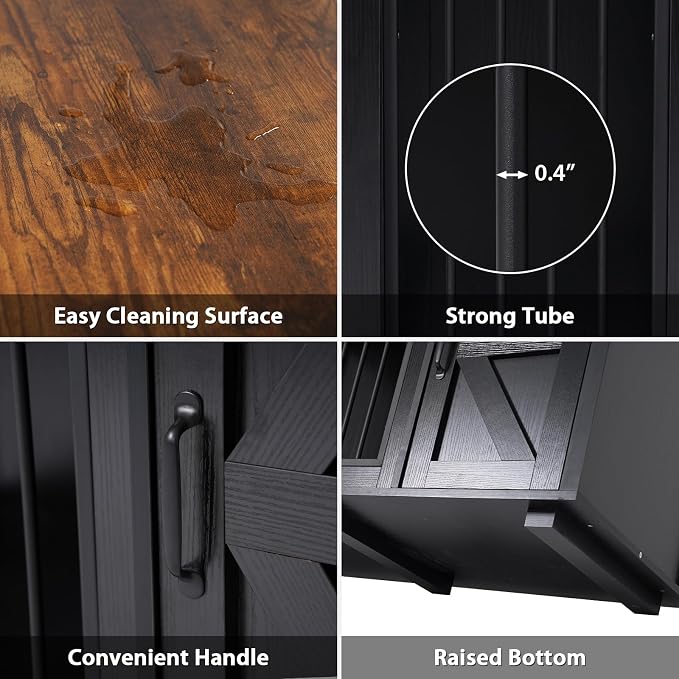 Verano Garden 44" Dog Crate Furniture, Dog Kennel (44" Right Facing Door) | 2-in-1, Lockable, Sliding Door, Removable Divider, Adjustable Shelf, Farmhouse, Heavy Duty, Small Medium Dogs, Black