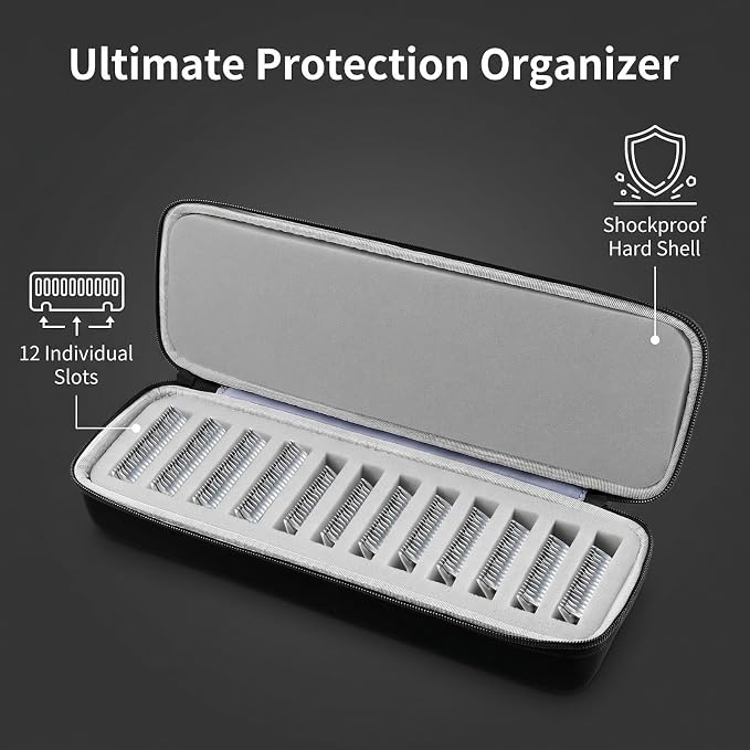 Comecase 12-Slot Clipper Blade Case for Wahl, for Andis, for Oster A5 | Hard Shell, Separated Blade Slots and Removable Insert for Stylists, Dog Groomers and Mobile Appointments, Box Only - Black