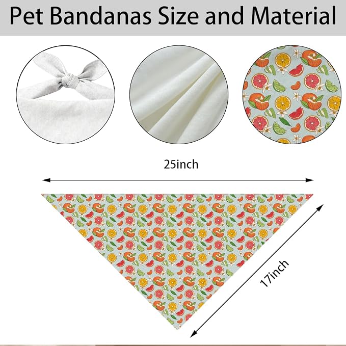 Mixed Fruit Dog Bandana, Citrus Berry Pattern Pet Triangle Scarf for Small Medium Dogs, Cute Puppy Bandana for Daily Wear Walks Picnic Birthday Party Family Photos
