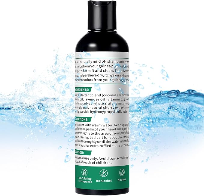 Guinea Pig Shampoo 8 oz - Naturally Effective Shine Skin & Coat Formula - NO Fragrance, Hypoallergenic, Relieves Dry, Itchy Skin, Eliminates Odors