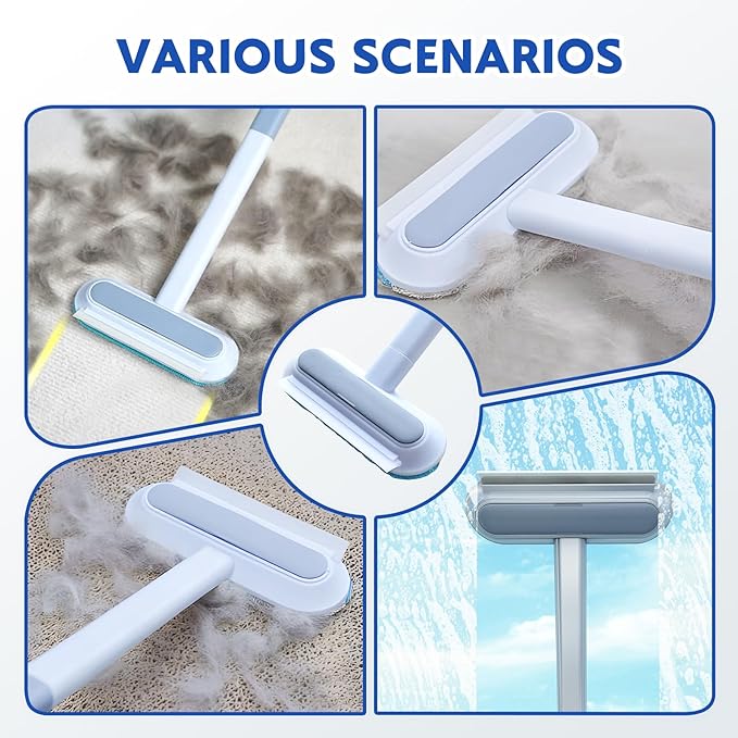 3 in 1 Pet Hair Removal Tool, Carpet Rake Brush for Pet Hair Removal, Cat Dog Hair Broom Lint Remover Scraper for Carpet Rugs Bed Couch Curtains (2 Pack)