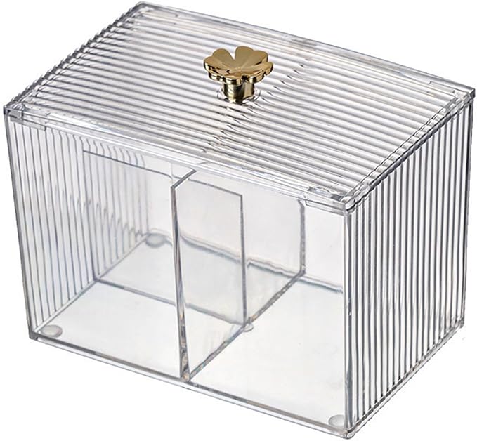 Cotton Pad Storage Box Cotton Swab Container Transparent Cosmetic Organizer with Lid Grid for Makeup Vanity Desk Decoration Durable PET Plastic 248g