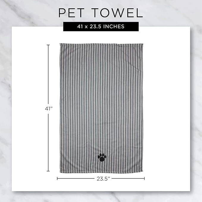 Bone Dry Pet Grooming Microfiber Towel, Striped Collection, X-Large, 41x23.5", Rose