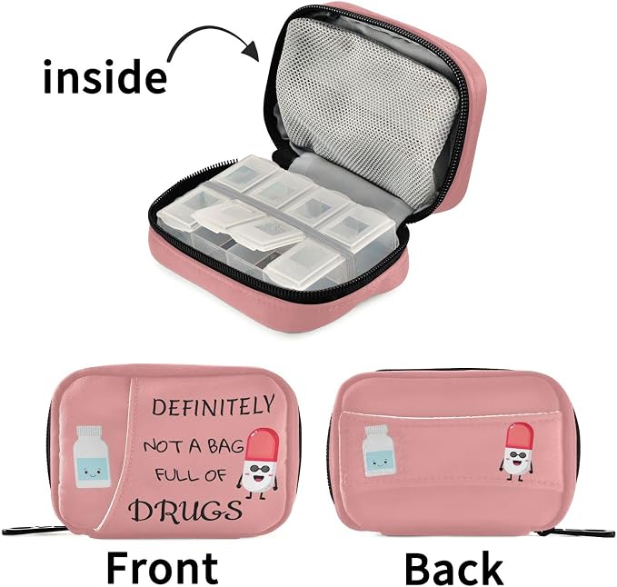 Pill Organizer Pill Character Pill Box 7 Day Pill Case Bag Travel Pill Organizer Bag with Zipper Portable Weekly Case Compact Size for Vitamin Supplement Holder