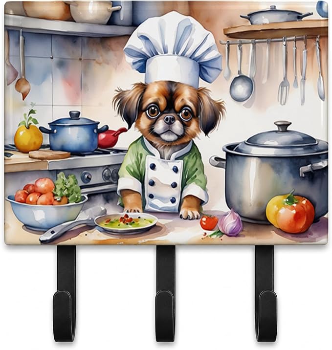 Caroline's Treasures Tibetan Spaniel The Chef Leash or Key Holder Wall Hooks, Key Hooks Holder, Coat Rack Wall Mount, Coat Hooks, Hooks for Hanging Keys, Towels, Aprons, Leashes | Tibetan Spaniel The Chef artwork on ceramic tile with three steel hooks ...