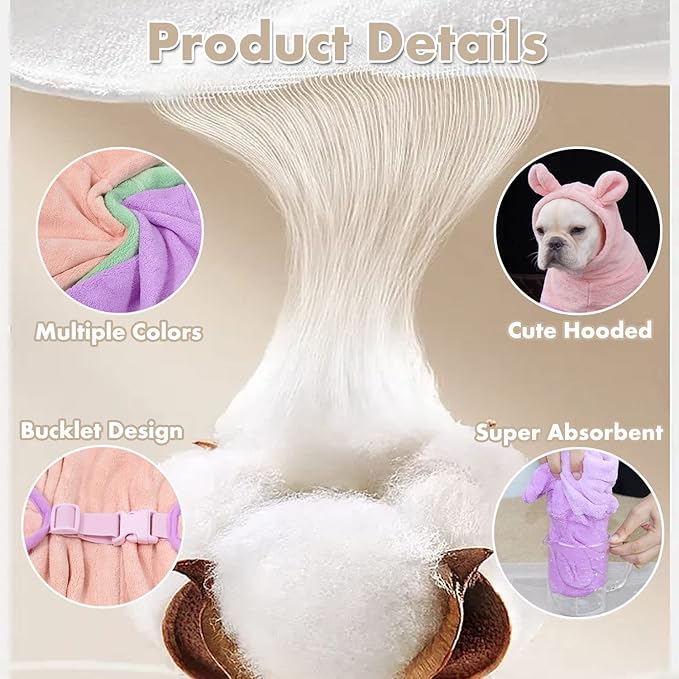 Dog Bathrobe Towel, Cat Bathrobe Microfiber Fast Drying Absorbent Hooded Bath Towel for Puppy Small Medium Large Dog Cat(Green,XL)