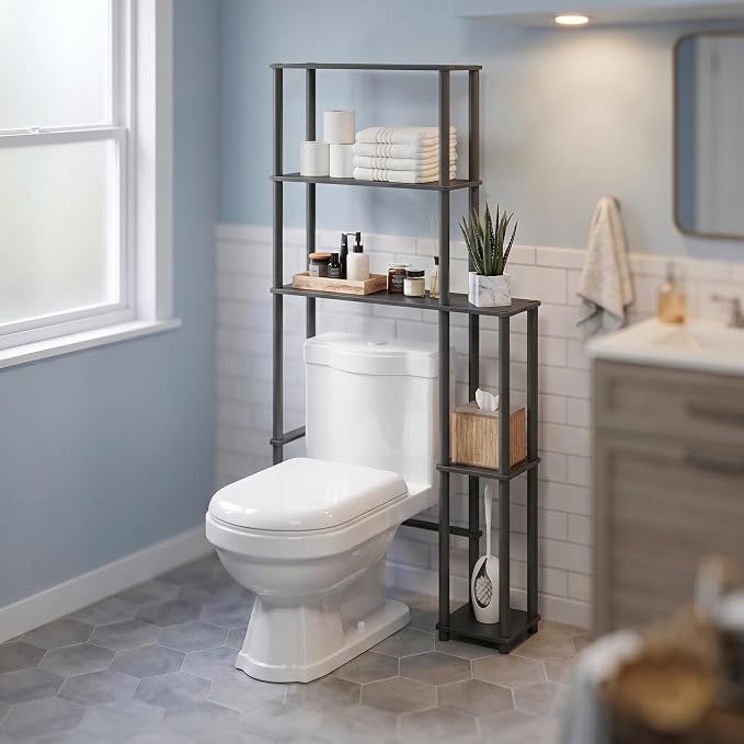 5-Shelf Toolless Assembly Over The Toilet Organizer, Freestanding Space Saver Bathroom Shelf, Over The Toilet Storage, for Bathroom Organizers and Storage, Espresso