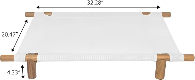 DBD5000A Chester 32" Modern Minimalist Wood Frame Elevated Outdoor Dog Bed, Snow/Light Teak