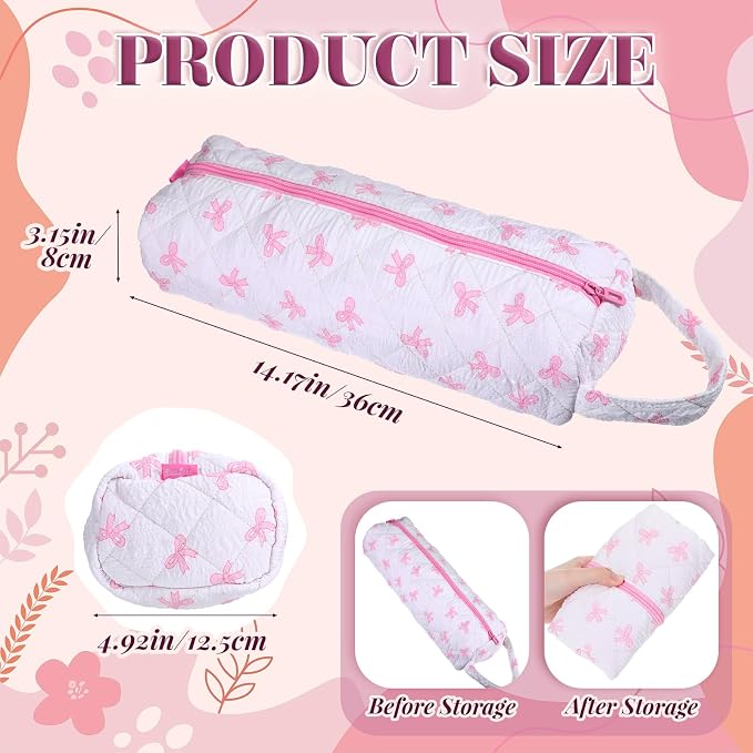 JJUNW 1 Pc Hair Tools Organizer Bag with Bow Pattern, Travel Bag Quilted Cosmetics Toiletry Organizer, Portable Pink Haircare Accessories for Curling Irons, Flat Irons, Hair Dryers Tools(Type 2)