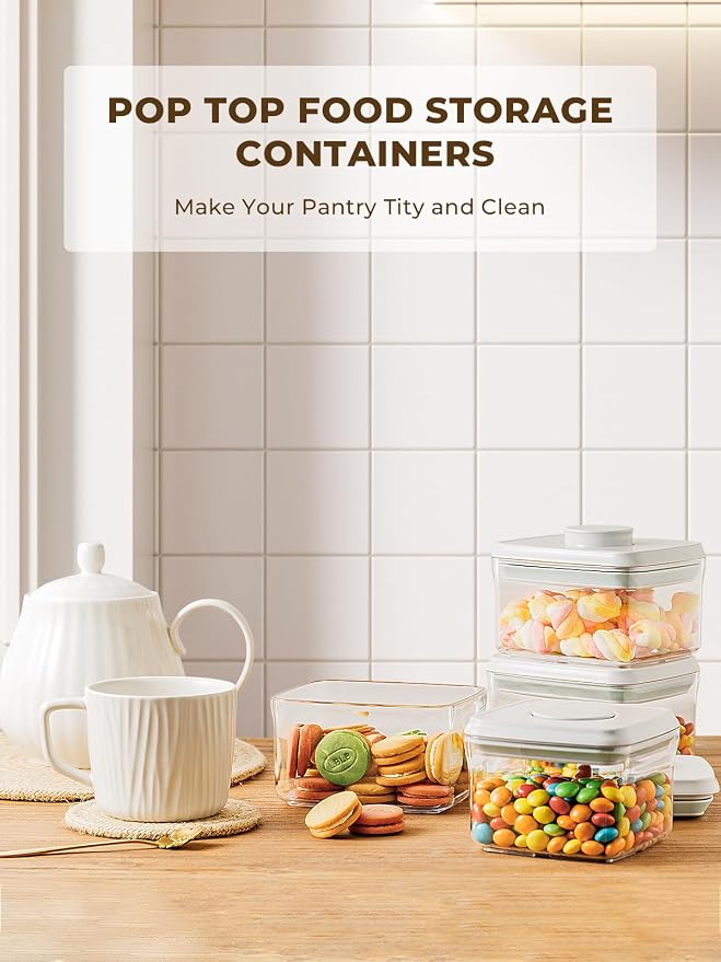 0.6 Qt Airtight Snack Containers, 3 Pack Small Pop Top Pantry Jars | Stackable Pantry Jars With One-Touch Airtight Lids For Snacks, Nuts, Candy, Coffee, Sugar, Tea Bags And Baking Ingredients