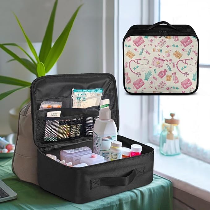 Nurse Portable Empty First Aid Kit Bag Cute Travel Medicine Pouch Patterns Medical Bag Empty Medium Medical Supplies Organizer Bag Trauma Kit for Traveling Hiking Camping Backpacking