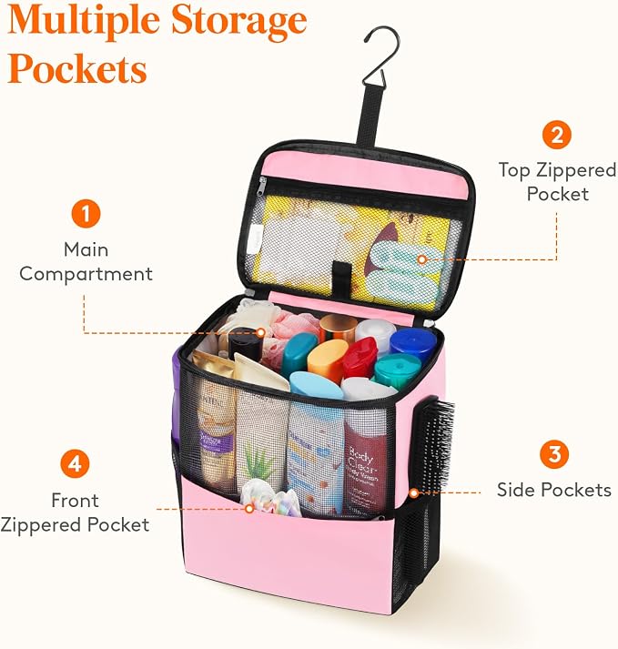 Lifewit Mesh Shower Caddy Bag Portable for College Dorm Room Essentials, Hanging Organizer Basket, Quick Dry Tote Bag for Camping, Bathroom, Beach, Travel, Large, Pink | Portable, Quick Dry, College Dorm Room Essentials, Tote Bag for Toiletry, Bathroom...