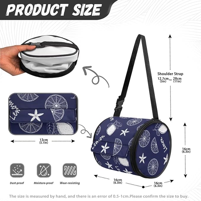 Lemon Paper Towel Holder Water Resistant Tissue Dispenser with Adjustable Strap, Collapsible Zippered Cylinder Hanging Toilet Paper Roll Holder