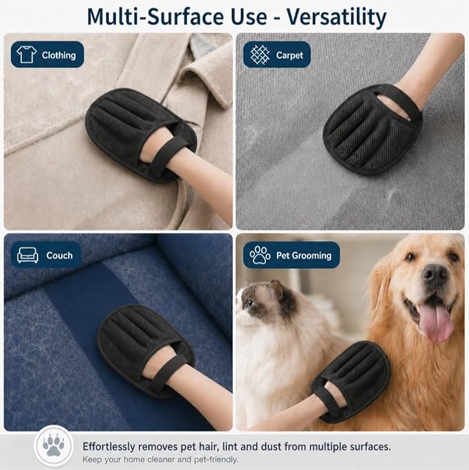 Pet Hair Removal Glove for Cats and Dogs - Electrostatic Pet Hair Remover Gloves, Reusable Magic Brush Tool for Couch, Furniture, Car & Laundry (1 PCS)