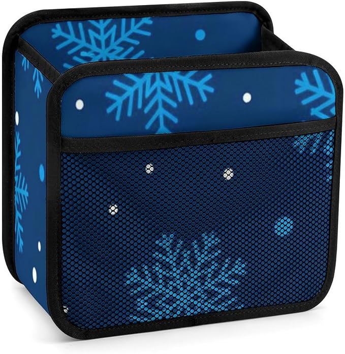 Car Back Seat Organizer Auto Headrest Backseat Storage Bag, Christmas | Snowflake Blue, Vehicle Trash Bag Can with Mesh Pocket, Waterproof Pu Leather Interior Accessories