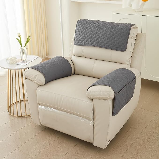 Armrest Covers Armchair Slipcover, Couch Arm Covers Recliner Covers with Storage Pockets Armrest Protector for Chair Sofa(Dark Gray,3 Seat | 5 Piece Set)