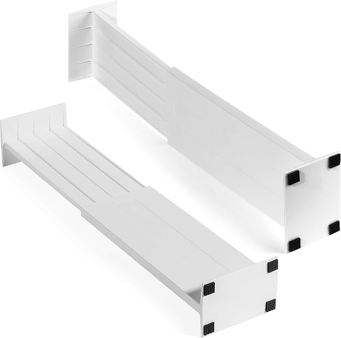 Dial Industries Dresser Drawer Organizer Dividers, Set of 2, 4.5" Deep | Slides apart to fit drawers of any length, Separates socks, underwear and small items, Great for bedroom or bathroom drawers