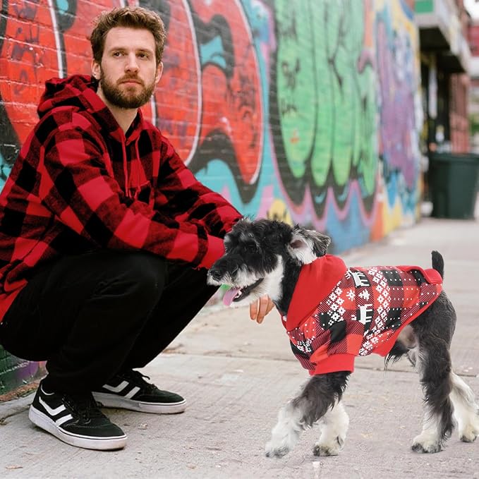 KOOLTAIL Christmas Dog Hoodie,Red Plaid Pet Clothes Sweater with Leash Hole&Pocket for Small Medium Large Dogs, Soft Winter Warm Dog Cold Weather Coat, Fleece Puppy Hooded Sweatshirt for Boys Girls,XL