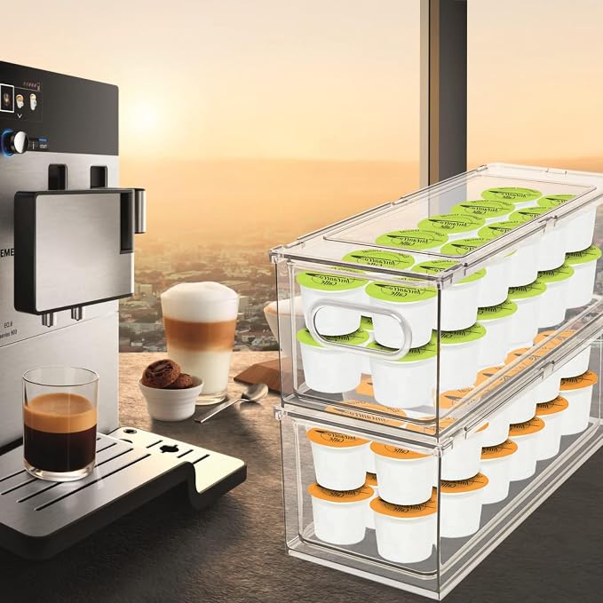 MANO Fridge Drawer Pull Out Stackable Bins with Handle Clear Refrigerator Drawers Organizer Food Storage Container Box Plastic Produce Saver for Pantry, Cabinet, Kitchen, Clothes（4Pack）