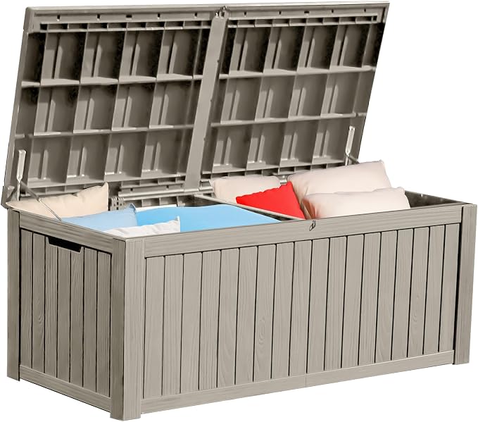 YITAHOME 180 Gallon Large Deck Box w/Divider | XL Waterproof Outdoor Storage for Patio Furniture,Outdoor Cushions, Garden Tools, Sports Equipment and Pool Supplies, Resin