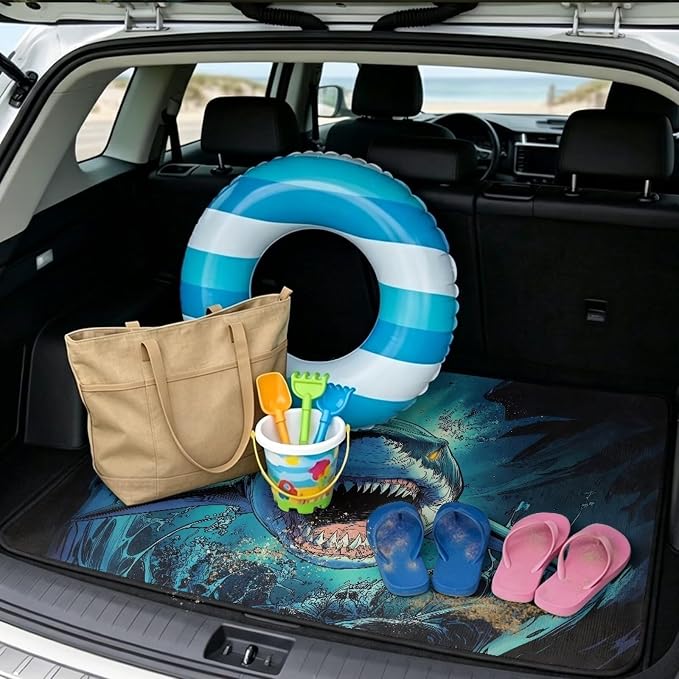 Sea Shark Car Cargo Liner, Universal Trunk Liner Non Slip Floor Mat Shark Car Accessories, All Weather Used Automotive Trunk Protection Mat for Cars, SUVs, Trucks (Blue)