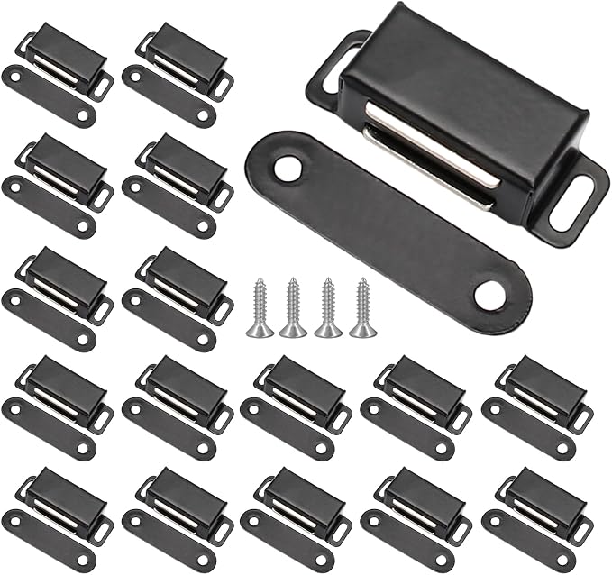 24Pcs Cabinet Door Magnets Catch, Black | Magnetic Shutter Hardware, Drawer Magnet Latch, For Closure Cupboard Closet Bathroom