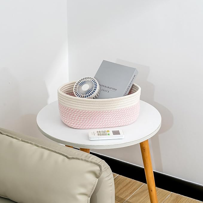 CubesLand Rectangle Woven Cotton Rope Storage Basket for Organizing | Small Basket for Kids, Baby Nursery, Cat Dog Toy Baskets, Organizer Bins for Shelves 3 Packs