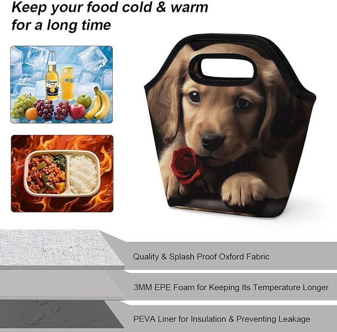 Cute Pet Dog Lunch Bag Cooler Bag Tote Bags | Reusable Portable Lunch Box for Women/Men Lightweight Soft Cooler Bags Organizer for Adults Work Travel Outdoor