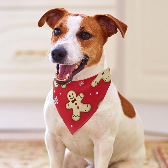 Lightweight Comfy Triangle Pet Scarf with Adjustable Design for Dog Accessories, Outdoor Activities, Casual Daily Use (Christmas Red Polka Dots Snowflakes Gingerbread Cookies)