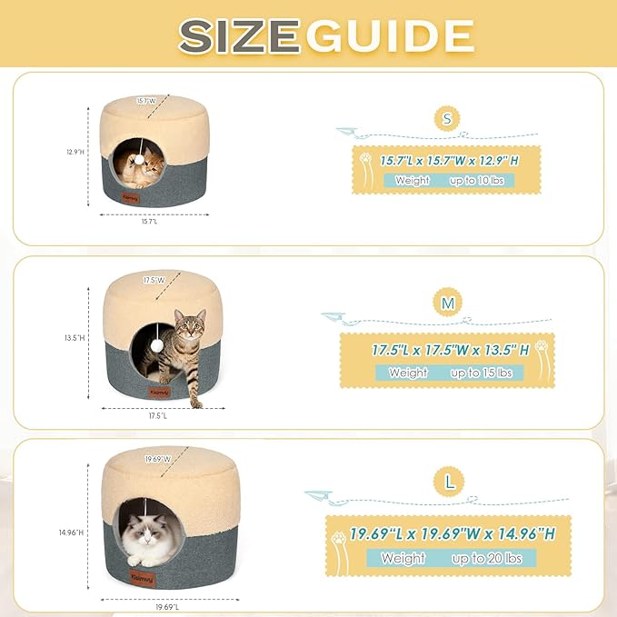 2-in-1 Foldable Cat Bed for Indoor Cats, Cat Cave & Sofa Bed | 19.7"D x 15"H, Reversible Plush & Linen Cushion,Enclosed Cat Bed, Hanging Cat Toys, Non-Slip, Large Cat Couch, Grey