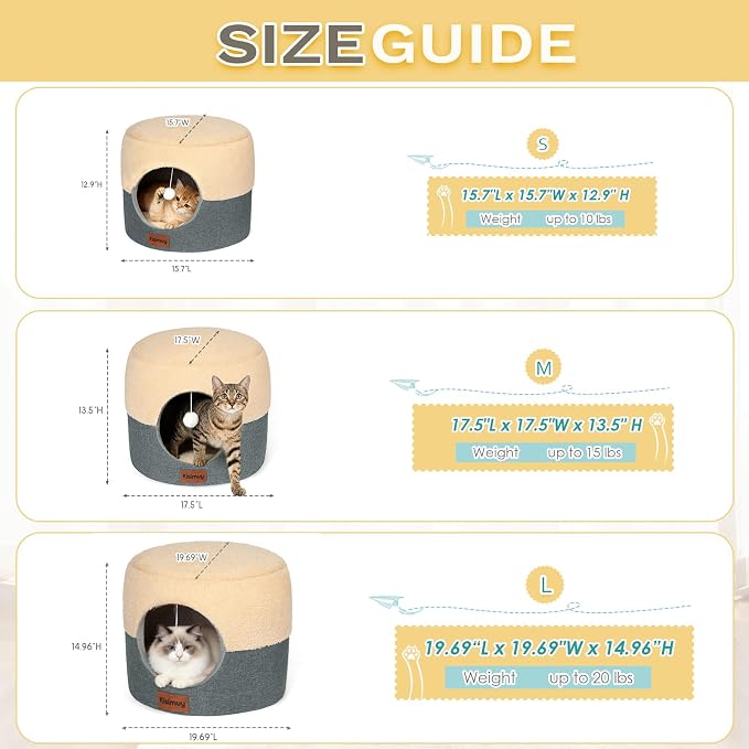 2-in-1 Foldable Cat Bed for Indoor Cats, Cat Cave & Sofa Bed | 15.7"D x 13"H, Reversible Plush & Linen Cushion,Enclosed Cat Bed, Hanging Cat Toys, Non-Slip, Small Cat House, Grey
