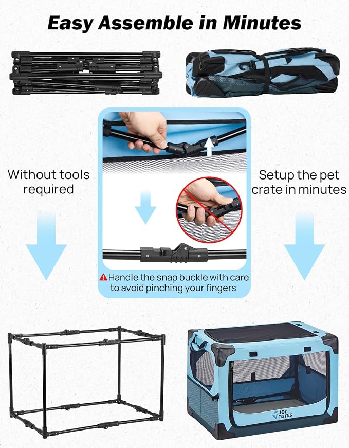 JOYTUTUS Collapsible Dog Crate, 38 Inch Portable Pet Crate for Car, Travel Dog Kennel Foldable Dog Crate for Large Dog 70lbs, Soft Cat Carrier Fit for Indoor & Outdoor/Trunk (Blue)