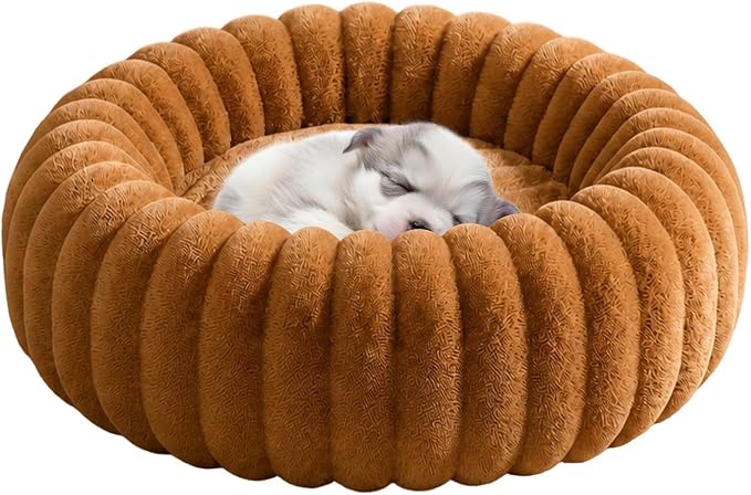 Round Dog Bed Raised Edge Soft Warm Plush Sleeping Mattress | Dog Donut Bed for Puppy Senior Kitten Indoor Outdoor Floor Bedside Kennel Couch Travel Car Home