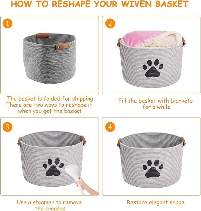 Round Dog dog toy basket storage weave Rope Storage Basket Pet/Doy Toy Box Dog Storage Basket-Gray