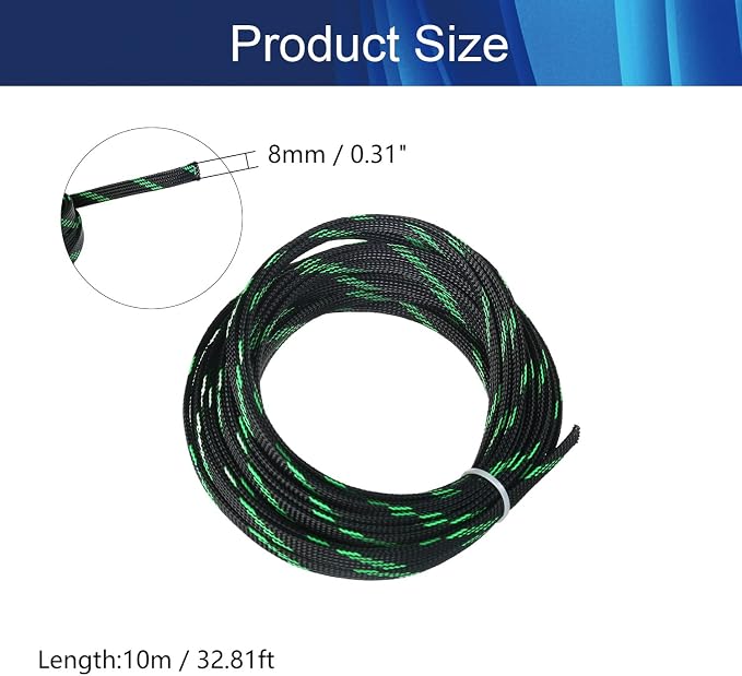 Jutagoss PET Expandable Braided Cable Sleeve, 32.8ft - 5/16 inch Black Fluorescent Green Cable Management Sleeve, Wire Loom Tube Cord Protector for USB Cable, Power Cord, Audio Video and More, 1Pc