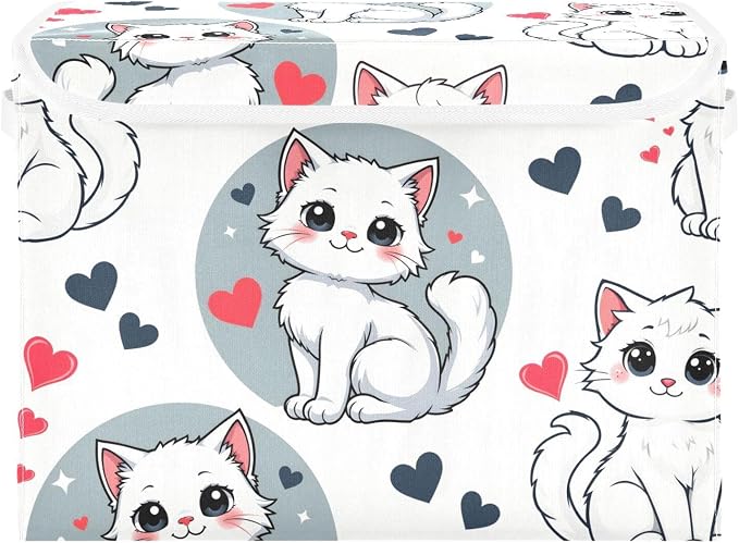 Cat Love Fabric Storage Bins with Lid Foldable Storage Boxes 40L Baskets | Foldable & Stackable, Flip Top Dust Guard, Reinforced Handles, Home & Bedroom, Clothes & Toys, Oxford Print Basket
