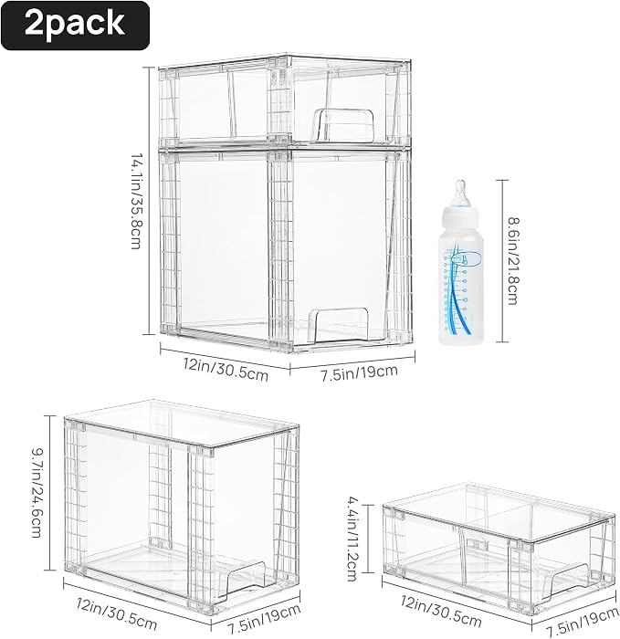 Vtopmart Clear Stackable Storage Drawers, 8 Pack Tall Organizer Set | Tall and Small Pull-Out PET Drawers Combine Vertical Storage and Small Item Sorting for Cabinets, Closets, Pantry