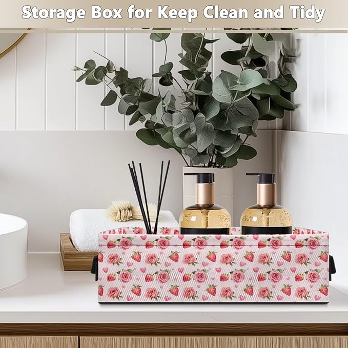 Valentine Rose Toilet Paper Basket Bathroom Basket with Handle, Toilet Roll Storage Modern Organizer and Storage Container, Decorative Shelf Bin Bathroom Decor