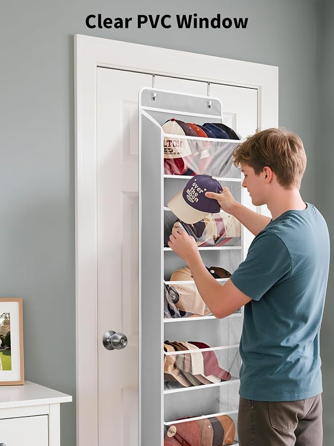 JARLINK Over The Door Toy Storage Organizer w/Clear Window, Light Grey | Anti-Tilt 44 lb Load Capacity, Baby Toy Storage Organizer for Stuffed Animals, Nursery, Kid Bedroom, Newborn Baby Essentials