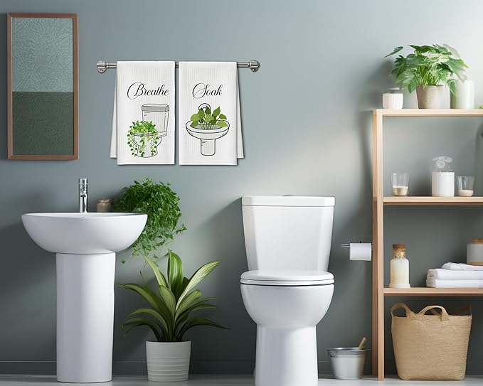 Bath Towels Set of 2, Green Eucalyptus Dish Towel for Bathroom Spa Kitchen, Toilet Sink Leaves Decorative Hand Towels, Fast Drying Tea Towel, Housewarming Xmas Gifts for Women Mom -B30
