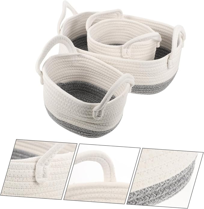 3pcs Rope Dog Toy Storage Basket Weave Organizer for Pet Toys Multi-purpose Desktop Storage for Home and Utility Rooms