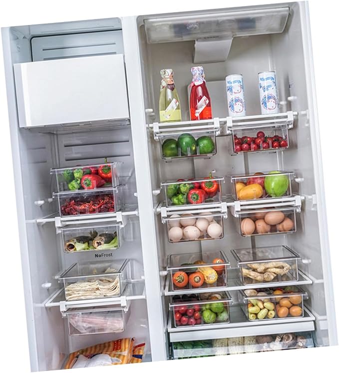 Transparent Pet Refrigerator Drawer Storage Box Retractable Food Organizer for Fruits and Vegetables Space-saving Design Easy to Clean Eco-friendly Beige