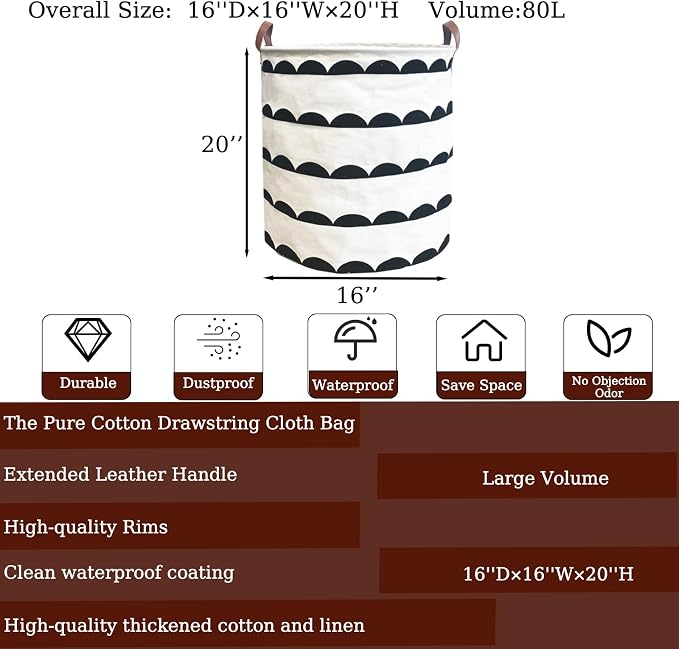 Waterproof Laundry Hamper Collapsible Laundry Basket Leather Handle Laundry Bag Large Clothes Storage Toy Organization for Bathroom Bedroom Laundryroom College Dorms (Hege-003)