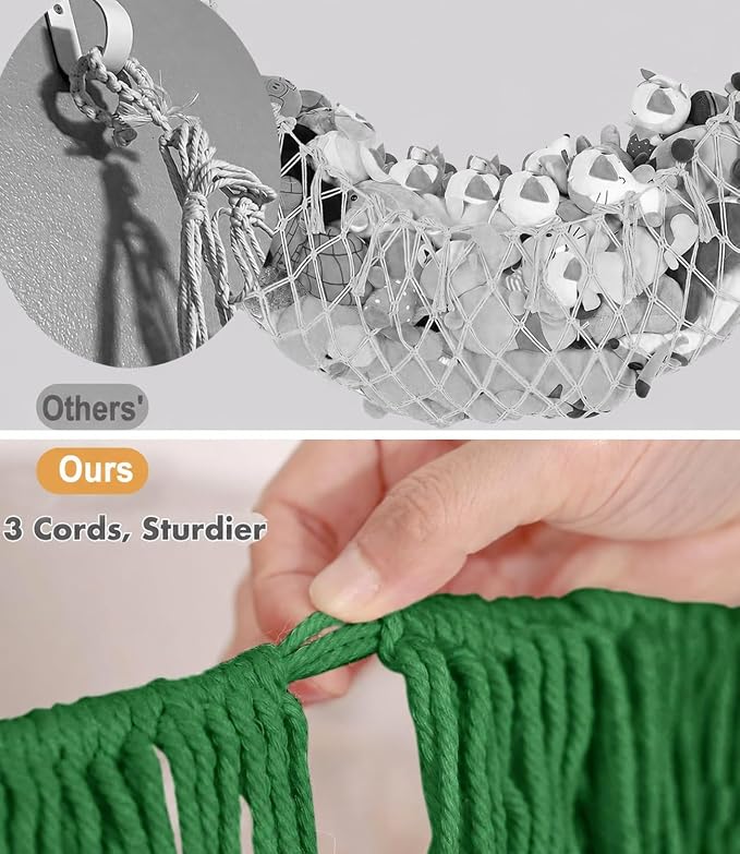 Stuffed Animal Hammock - Extra Large 63'' Long (Emerald green) | Premium Cotton Hand-knitted, Beautiful Long Tassel, Storage Hanging Organizer, Can Fit Stuffed Animals 40 Piece or More