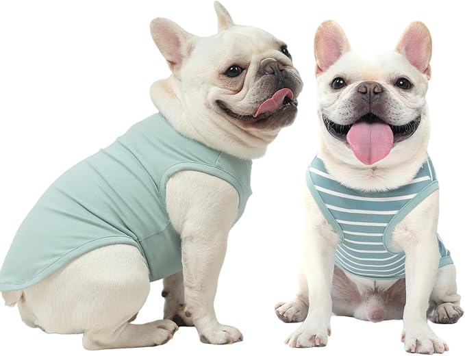 MIHACHI Dog Shirts Cotton Striped T-Shirt, Summer Pet Clothes for Small Dogs, 2-Pack Soft Puppy Apparel Cat Tee, Sleeveless Lightweight, Quick Dry, Breathable,Stretchy, Blue M