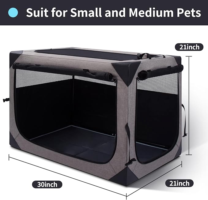 Zikopomi 30 Inch Portable Soft Foldable Dog Crate | 3 Zipper Door,Collapsible Soft Pet Kennel, Foldable Dog Cage, for Small and Medium Dogs, Indoor Outdoor Travel
