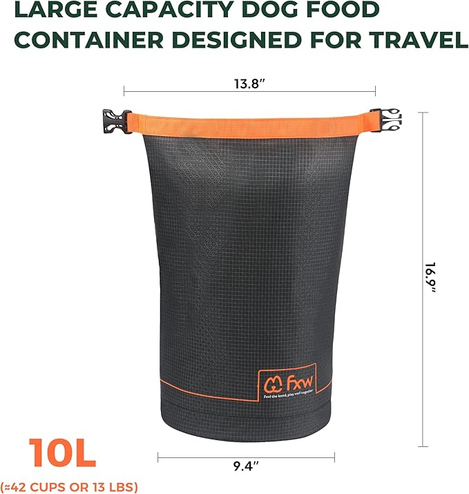 FXW Dog Food Travel Bag, Large Capacity for Travel Kibble Storage, 42 Cups | for RV Road Trips, Camping, Longterm Dog Boarding, Freshness Support, Odor Control, Easy Pouring